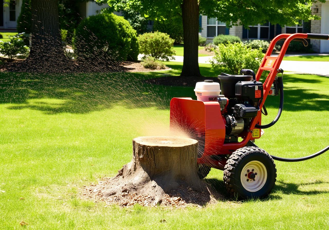 Stump grinding in residential lawn